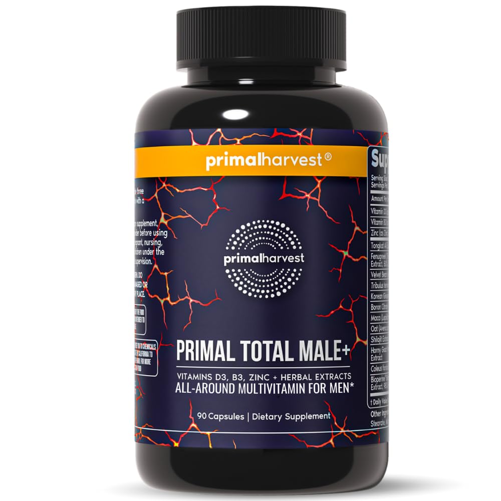 Primal Harvest Total Male+ Multivitamin for Men Vitamins, Minerals and Herbal Support for Energy, Vitality, Immune Health and Performance (1 Pack (90 Count))