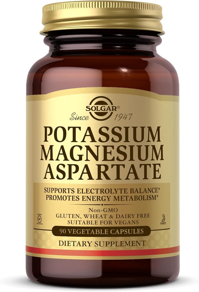 Solgar Kalium Magnesium Aspartaat - 90 Plantaardige Capsules - Veganistisch, Glutenvrij, Zuivelvrij, Koosjer
