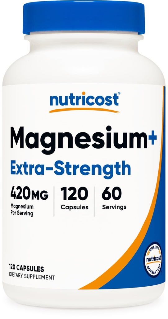 Nutricost Magnesium+ Extra sterkte 420 mg, 120 capsules - 60 porties. Magnesiumoxide en glycinaat - Non-GMO, Glutenvrij, Veganistisch