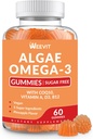 Suikervrije Omega 3 Gummies, Algen Omega 3 Supplement voor volwassenen, Omega 3 DHA 240mg, EPA 110mg met/Vitamine B12,CoQ10