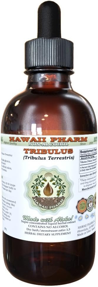Tribulus Alcoholvrije Liquid Extract, Tribulus (Tribulus Terrestris) Gedroogde Fruit Glyceriet Natuurlijke Kruidensupplement, Hawaii Pharm, VS 2 fl.oz