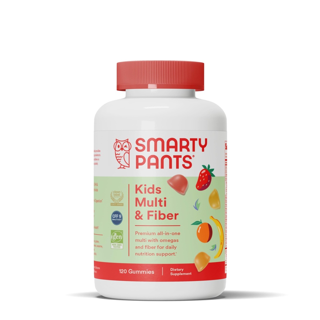 SmartyPants Kids Multivitamine Gummies and Fiber Supplement: Vitamine D3, C, Vitamine B12, B6, A, Zink, Biotine, Inositol, Vezel Gummies, Drie Fruit Smaken, 120 Tellen (30 Dagen Levering)