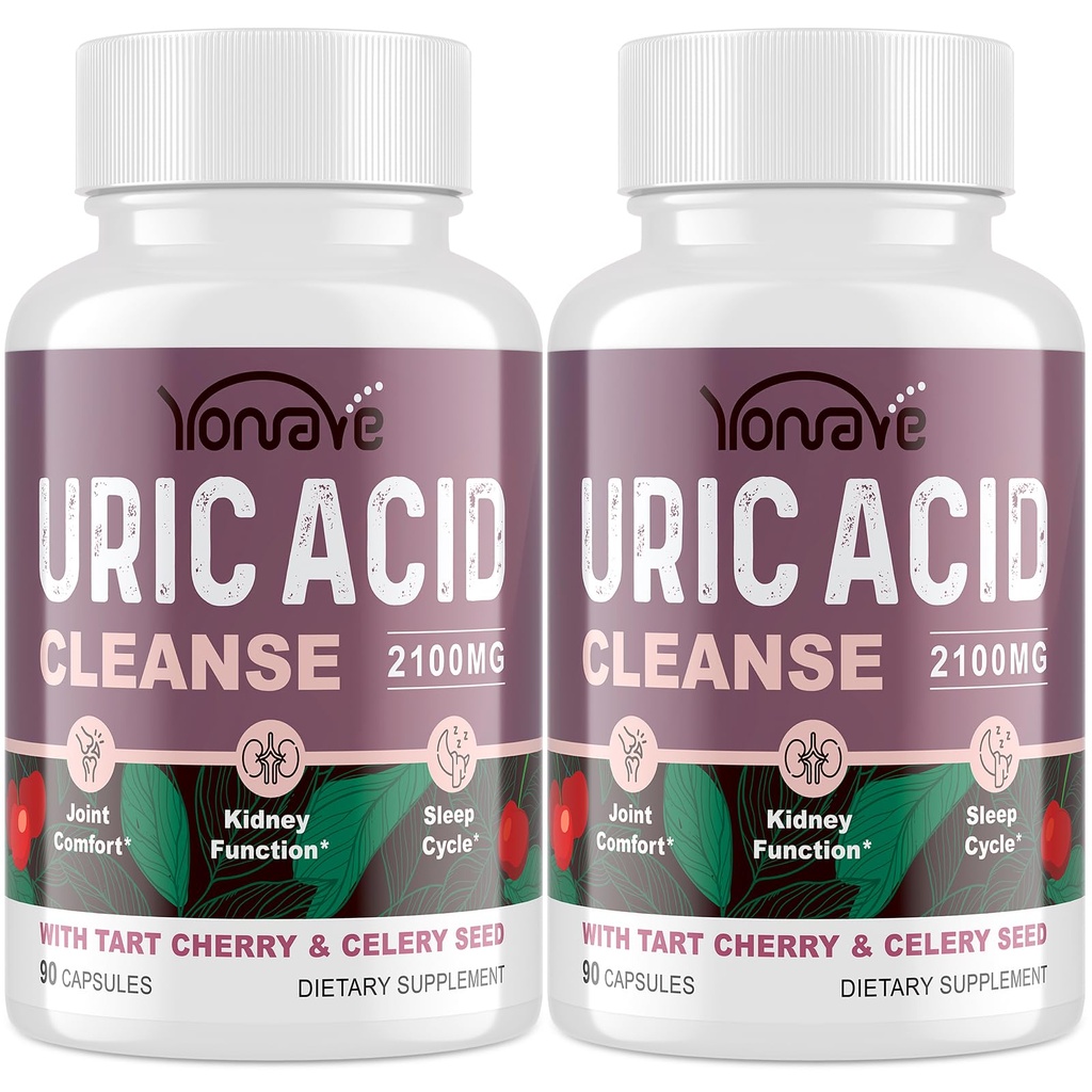 Uric Acid Cleanse & Detox met Tart Cherry, ongekookte Zaad Uric Acid Supplement, Uric Acid Levels, Joint, Nier en Slaap 90 Veggie Capsules(2 Fles)