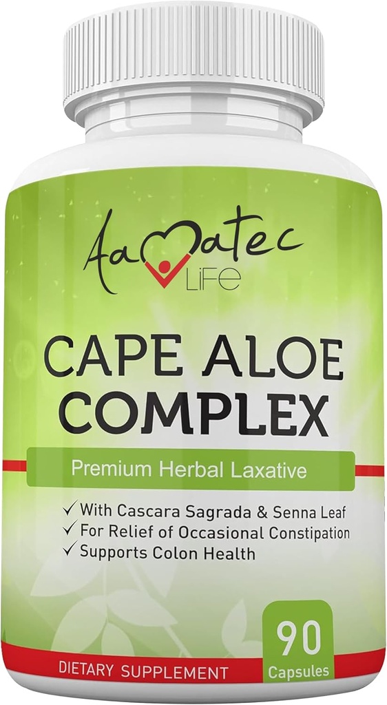 Aamatec Life Cape Aloë Herbal Laxative Complex for Constipatie Relief, Healthy Bowel Movements, Digestieve & Colon Health met Cascara Sagrada en Senna Leaf Supplement voor mannen en vrouwen 90 Capsules