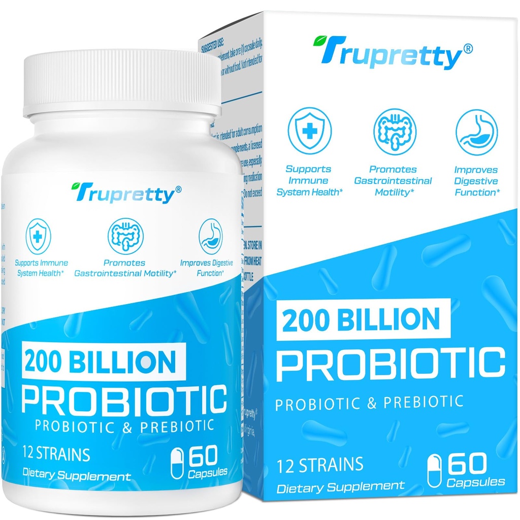 200 milliards de Cfus 12 souches probiotiques, avec 3 prébiotiques organiques, probiotiques pour les femmes hommes, supplément quotidien pour immune, Gut, santé digestive, plateau stable, non OGM, 60 capsules (60 jours d'approvisionnement)