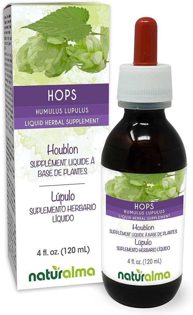 Naturalma Hop (Humulus lupulus) strobilus of Cone (female bloemen) Alcoholvrije tinctuur - 4 fl oz Liquid Extract in druppels - Kruidensupplement - Veganistisch