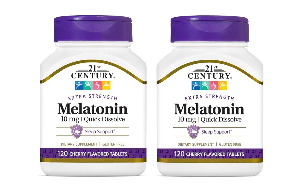 21e eeuw, Melatonine Quick Solution Tablets 10 mg, Wit, Cherry, 120 Telling (verpakking van 2)