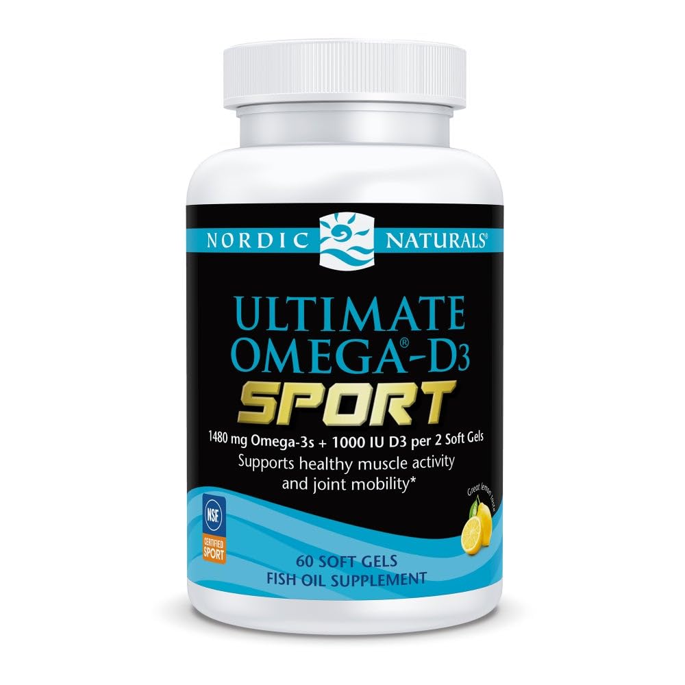 Nordic Naturals Ultimate Omega-D3 Sport, Lemon - 60 Zachte Gels - 1480 mg Omega-3 + 1000 IE Vitamine D3 - NSF gecertificeerd - Ondersteunt Spier, Bones, Focus & Endurance - 30 porties