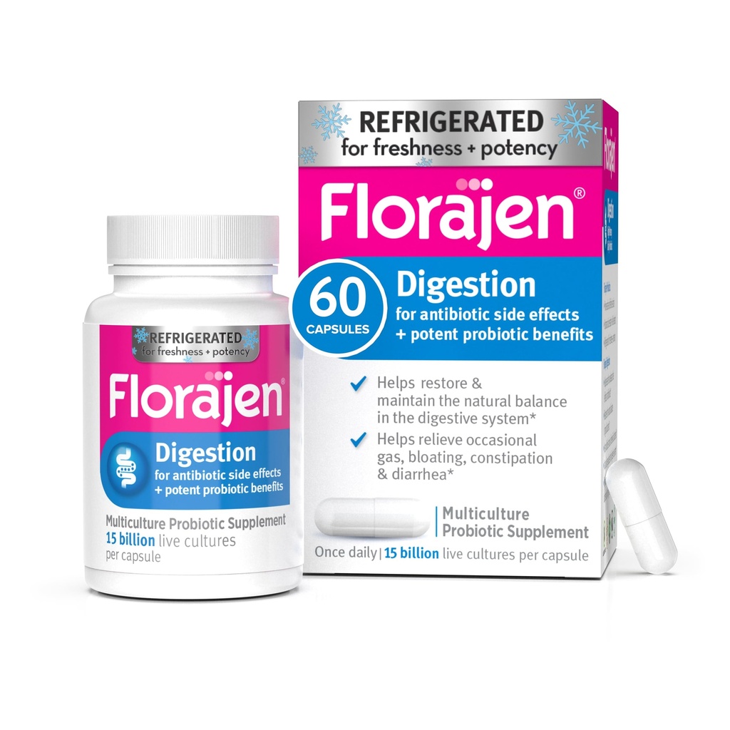 Florajen3 Digestie Hoge Potency Gekoelde Probiotica Restores Balance in Digestief Systeem voor Antibiotische Bijwerkingen 60 Capsules