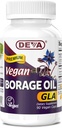Deva Vegan Vitamins, Borage Oil 500mg, Rijke Bron van Omega-6 Vetzuur GLA (Gamma linoleenzuur), Koudgeperst & ongeraffineerd, 90 tabletten, 1-pack