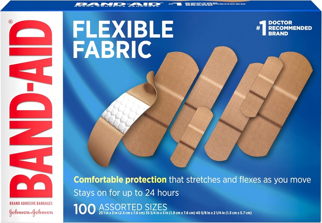Band-Aid merk Flexibele stof lijm Bandages voor wondverzorging & eerste hulp, diverse maten, 100 ct