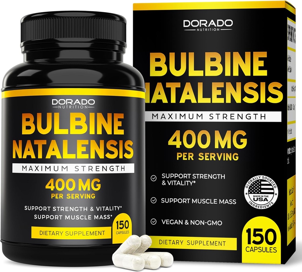 DORADO NUTRITION Bulbine Natalensis Extract 400mg Per Serving (150 Capsules) - Ultra Geconcentreerde Extract - Ondersteuning vitaliteit, sterkte, spiermassa - Glutenvrij, niet-GMO, VS Made - 3rd Party Tested