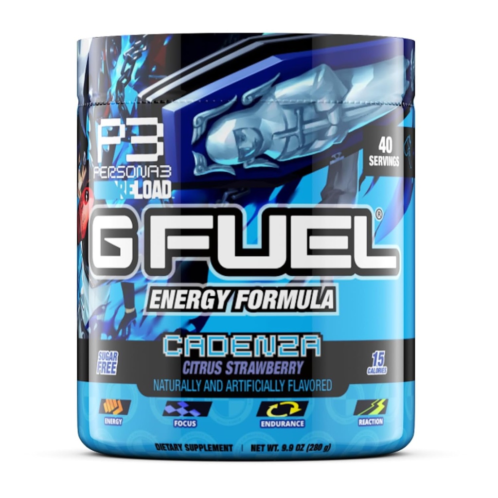 G Fuel Cadenza Energy Drink Powder, Pre Workout Cafeïne Mix voor Gaming, Suikervrije Focus Amino, Vitamine + Antioxidanten, 9.9oz (Citrus Aardbei, 40 Servers)