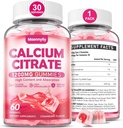 Calcium citraat Gummies 1200 mg voor volwassenen: Ultimate Absorptie Calcium Supplement voor vrouwen en mannen - Gemakkelijk te Digest, Vegan, Non-GMO, Glutenvrij - Natuurlijke aardbeien smaak