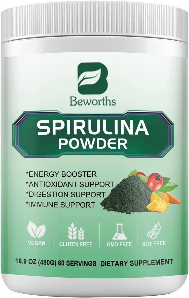 Spirulina Poeder, Super Greens Poeder Smoothies & Juices Meng met Spirulina, Probiotica Digestieve enzymen, Chlorella, Veggies Fruit, Tarwegras voor Immuniteit, Digestie Ondersteuningen - Veganistisch
