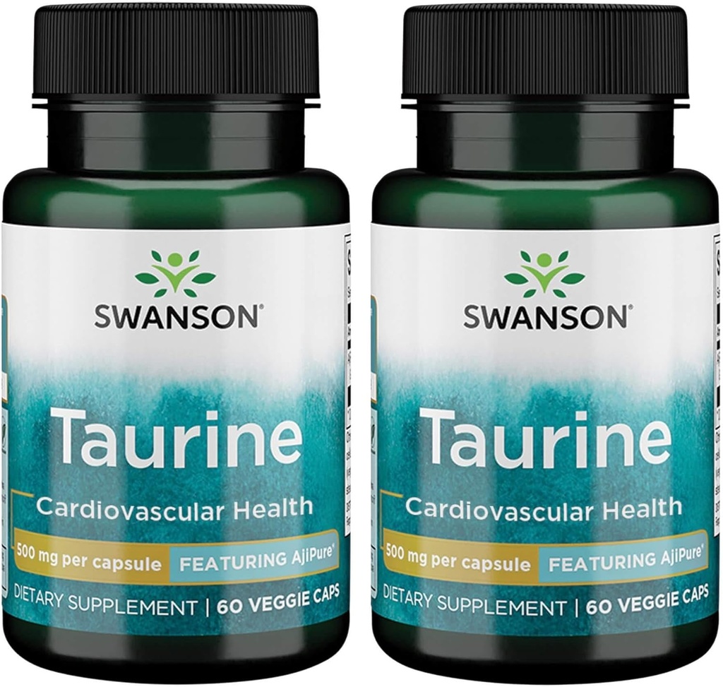 Swanson Amino Acid Ajipure Taurine Pharmaceutical Grade 500 Milligrammen 60 Veg Capsules (2 Pack)