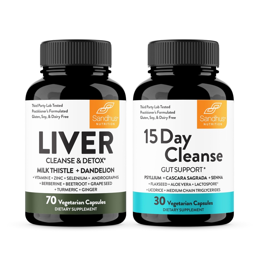 Sandhu's lever Vernieuwen Reiniging Detox Ondersteuning & 15 dagen Gut Cleanse Ondersteuning Dieetsupplement voor vrouwen en mannen