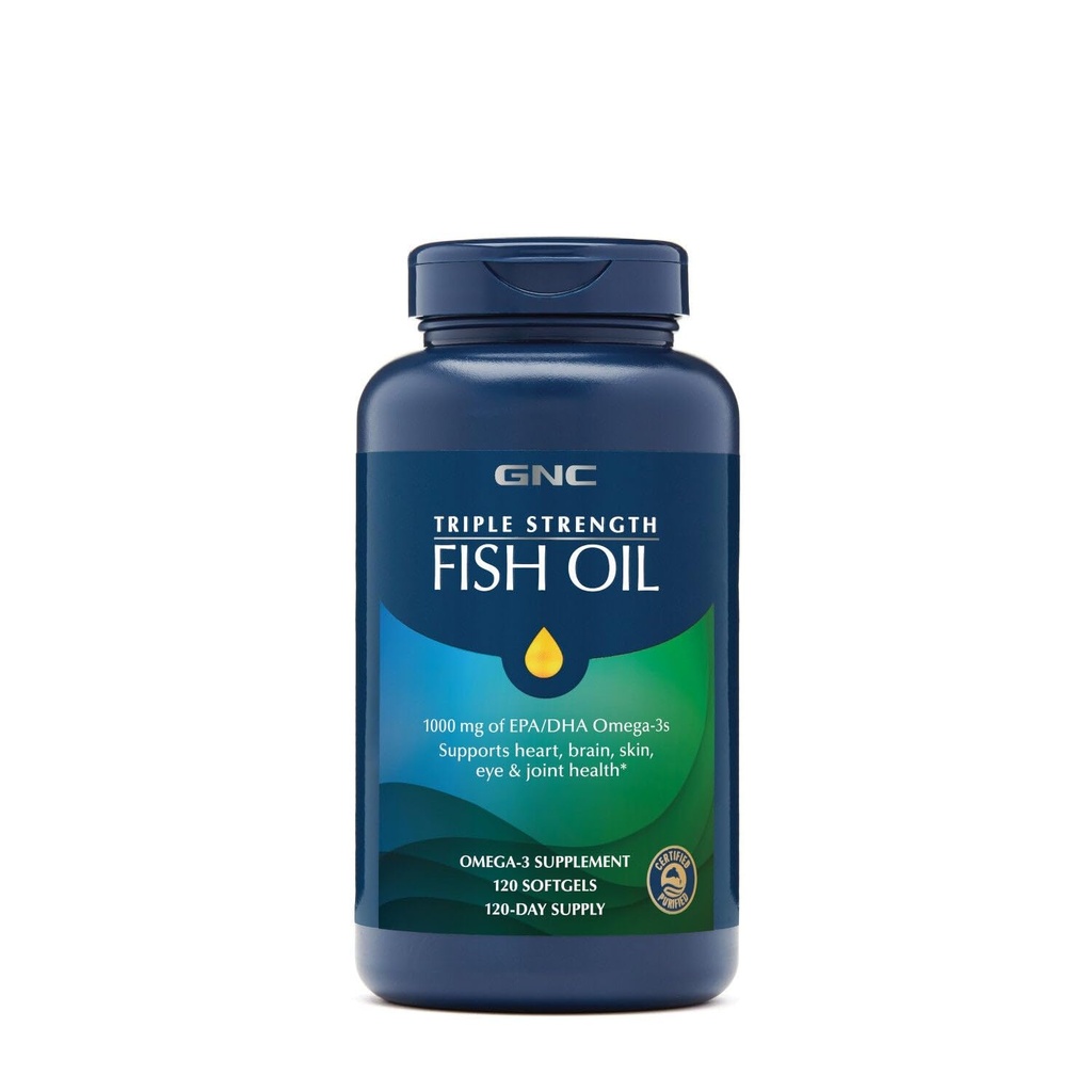 GNC Triple Strength Fish Oil, Twin Pack, 120 Softgels per fles, ondersteunt hart, hersenen, huid, oog en gezamenlijke gezondheid