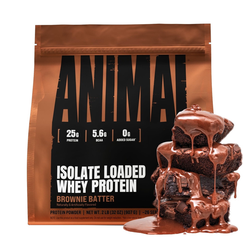 Animal Wei Isolaat Proteïnepoeder - geladen voor pre- & post workout Muscle Builder and Recovery met decompensative Enzymes for Men & Women - 25g Proteïne, Great Taste, Low Sugar - Brownie Batter 2 lbs