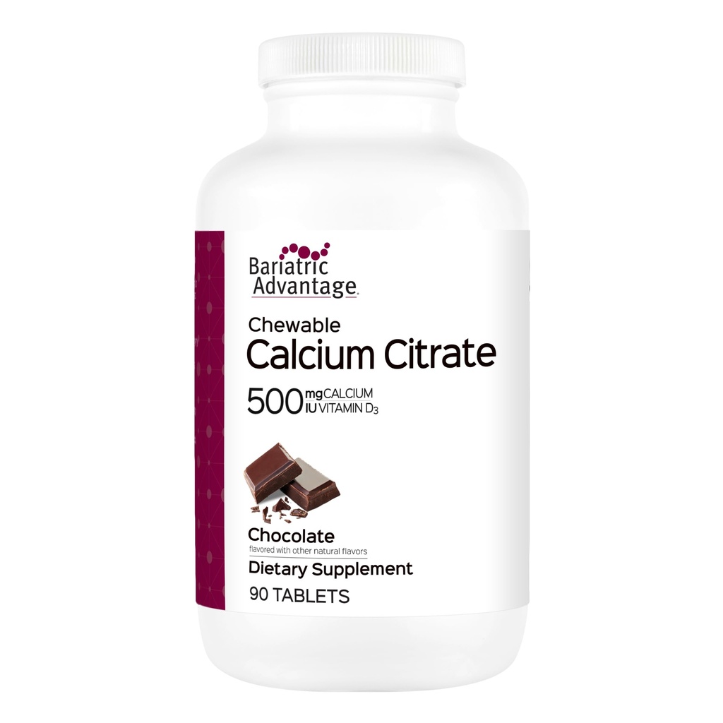 Avantage bariatrique Citrate de calcium Chewable 500 mg - pour les patients de chirurgie bariatrique - Comprimés à haute puissance et à digestibilité facile - Citrate de calcium - Suppléments de force osseuse* - 90 Compte - Chocolat