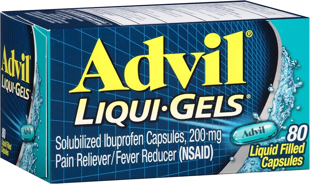 Advil Liqui-Gels pijnstiller en koortsreducer, pijnmedicijn voor volwassenen met Ibuprofen 200 mg voor hoofdpijn, rugpijn, menstruele pijn en gewrichtspijn verlichting - 80 vloeibare gevuld capsules