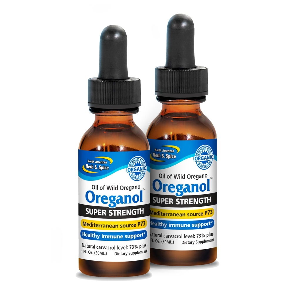 NOORD AMERICAN HERB & SPICE Super Strength Oreganol P73 - Verpakking van 2, 1 fl oz - Immuunsysteemondersteuning - Niet-GMO, gecertificeerd biologisch - 864 Totaal porties