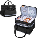 CURMIO Double Layers Pill Bottle Organizer Bag Empty, Medicine Organizer Storage Case with Lockable Zippers, Medication Travel Bag for Prescription Bottles, Medical Supplies, Black (Patent Design)
