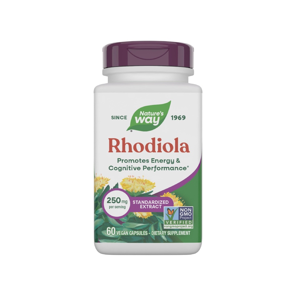 Nature's Way Rhodiola Premium Extract, 250 mg per portie, ondersteunt energie- en cognitieve prestaties*, adaptogeen kruiden*, niet-GMO-project geverifieerd, veganistisch, glutenvrij, 60 capsules (verpakking mei vary)