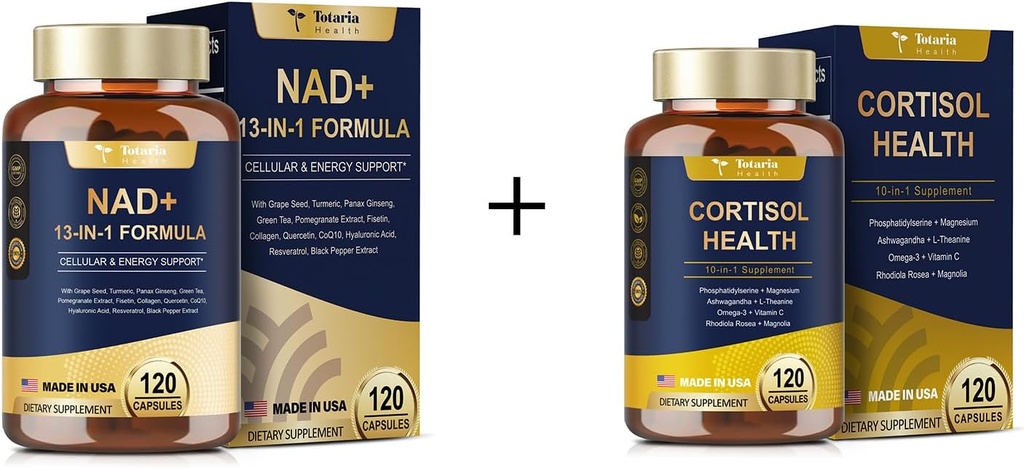 Totaria NAD supplement voor vrouwen Mannen 120 capsules + Cortisol supplement 120 capsules
