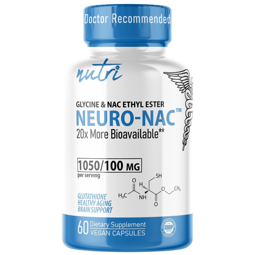 Neuro NAC Supplement N-Acetyl Cysteine Ethyl Ester - 20x More Bio available Than NAC 600 mg - Boost Glutathion 10x More Than Liposomale Glutathion - N Acetyl Cysteine Ethyl Ester - NACET (60 Capsules)