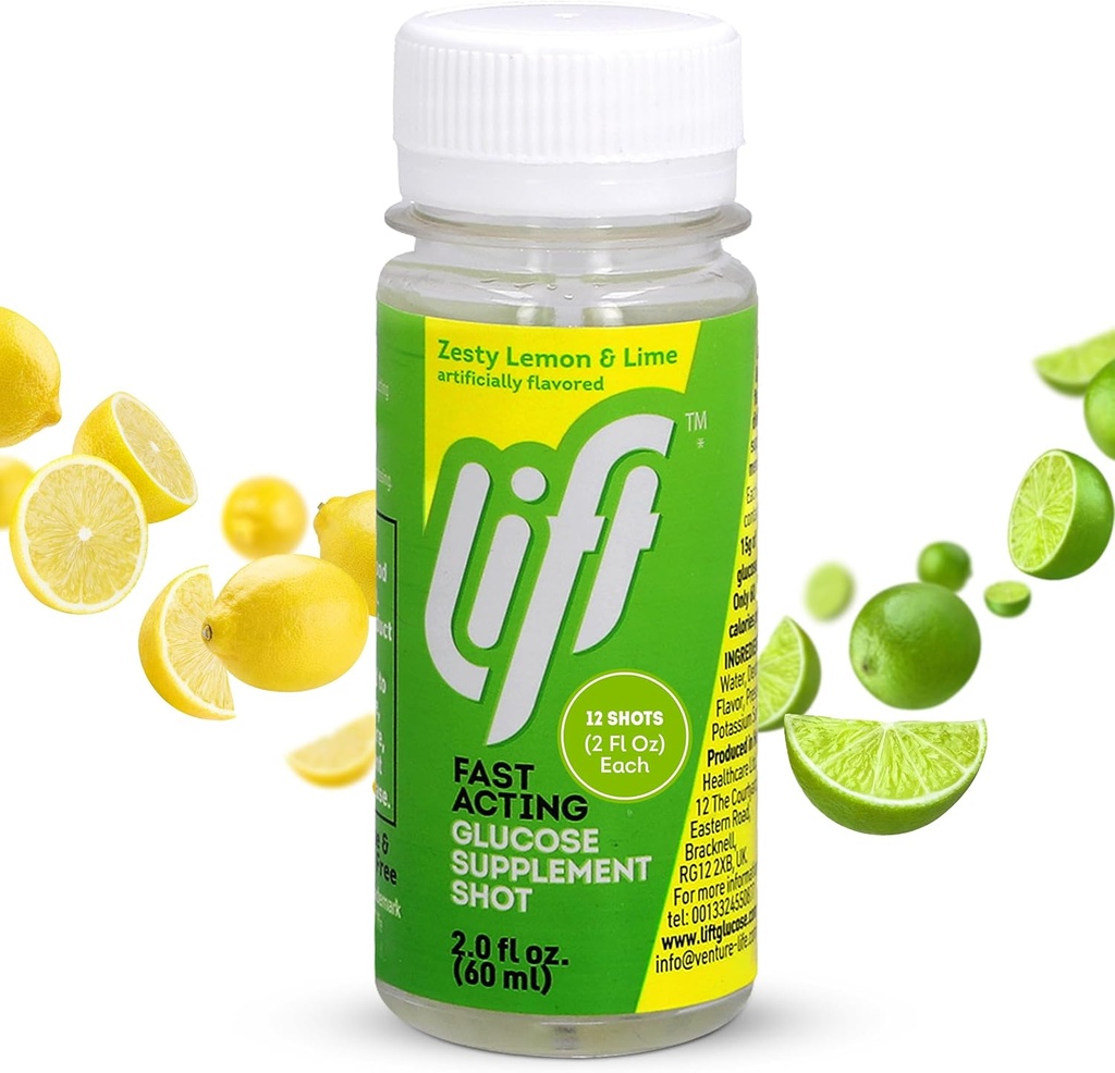 Lift glucose snelwerkende glucose energie sap Shots, Citroen Lime, 2,0 fl oz flessen (verpakking van 12)
