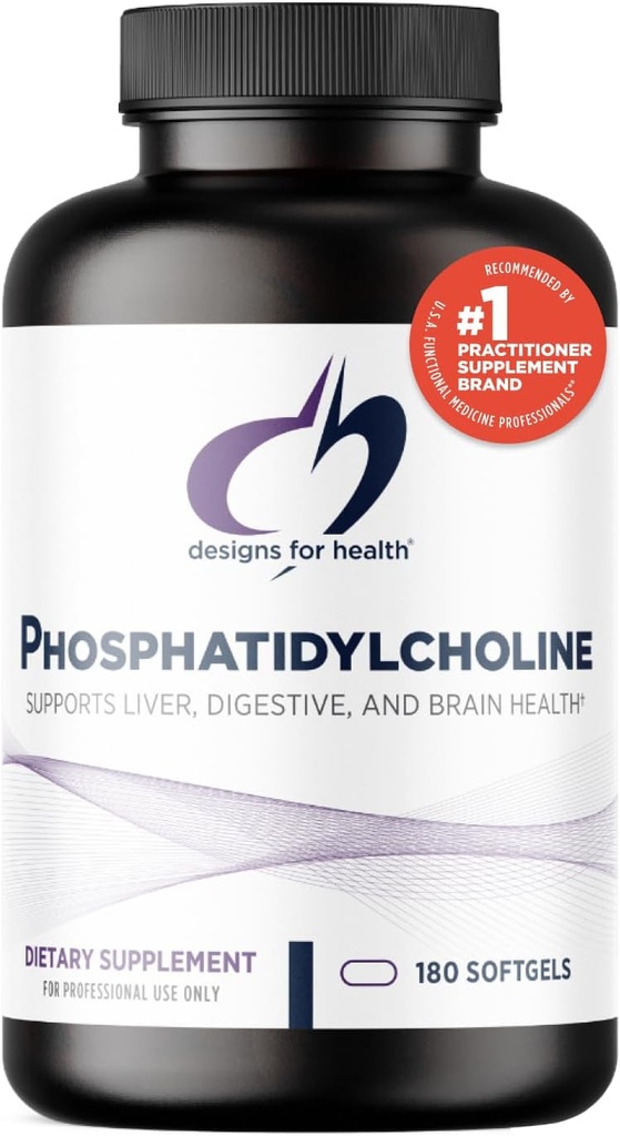 Designs for Health Fosfatidylcholine Softgels - Fosfatidyl Choline supplement van Soy Lecithin tot ondersteuning lever + hersenen gezondheid (180 Softgels)