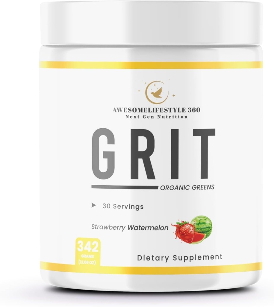 Awesomelifestyle360 Suivant Gen Nutrition GRIT Bio Greens Pastèque fraise Flavor Santé générale Supplément alimentaire Pré-entraînement Énergie, Focus & Pompes avec Beta, Immune Support