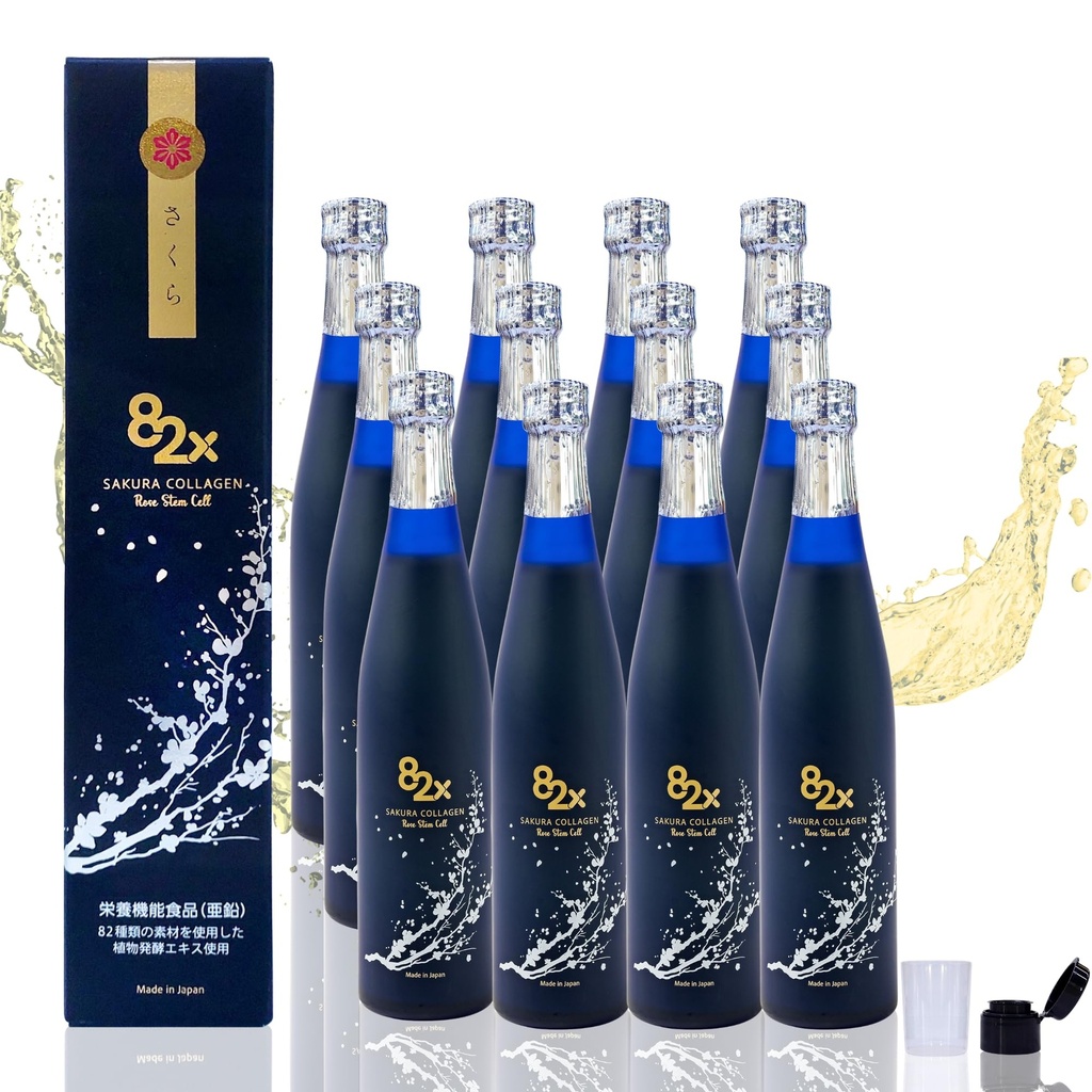 82X Stam Cell Collageen - Marine Collageen Peptides Liquid Drink voor huidhaar Nagels uit Japan met 82 gefermenteerde planten, vitaminen, mineralen & supplementen Pack 12
