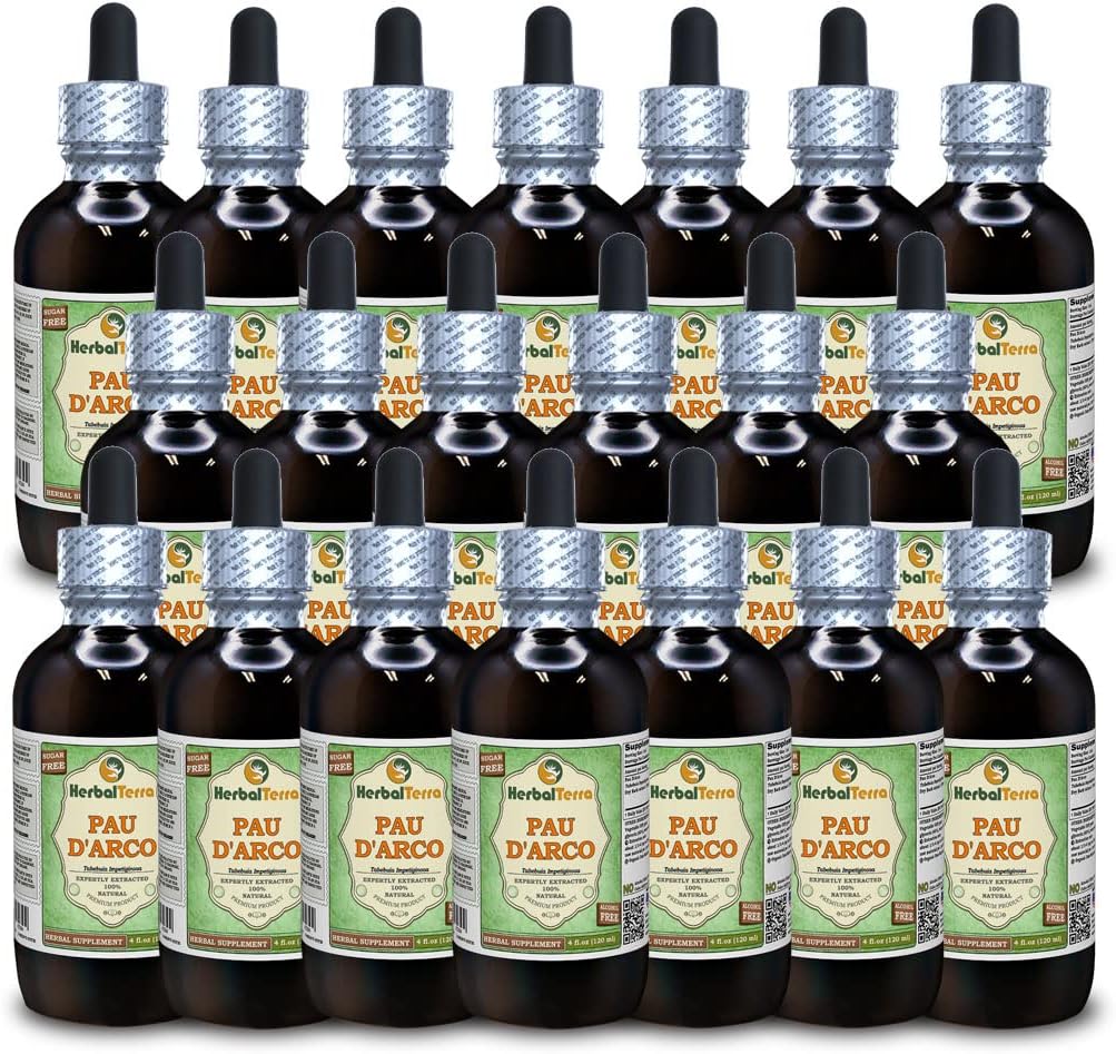 PAU d'arco (Tabebuia Impetiginosa) Glyceriet, gedroogd Bark Alcoholvrij Liquid Extract (Grote naam: HerbalTerra, Trots Made in USA) 20x4 fl.oz (20x120 ml)