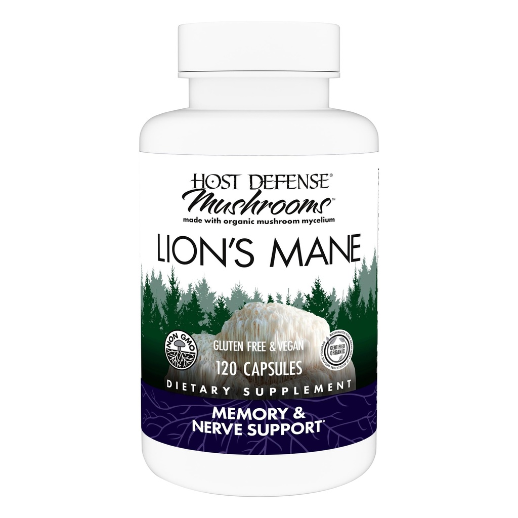 Host Defense Paddestoelen Lion's Mane - Supplement Capsules for Brain Health Support - Mushroom Support for Focus & Memory Function - Immune & Zenuwstelsel Supplement - 120 Capsules (60 Servings)