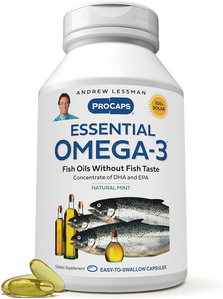 ANDREW LESSMAN Essential Omega-3 Mint - 600 Softgels - Ultra-Pure, High Potency Omega-3 Oils. Hoge DHA, geen maagklachten, geen lastpakken, geen kwik. Klein Makkelijk doorslikken Softgels