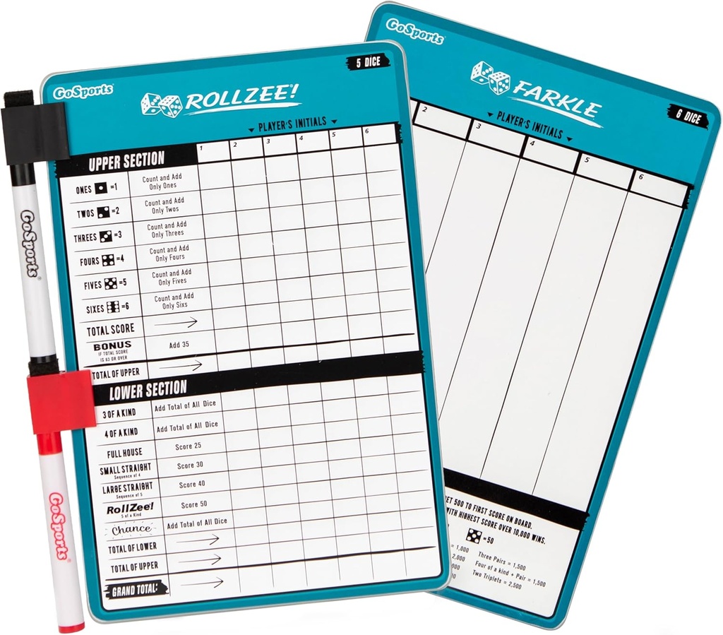 GoSports Dry Wis Rollzee en Farkle Scorebord - Giant Size met 2 Pennen