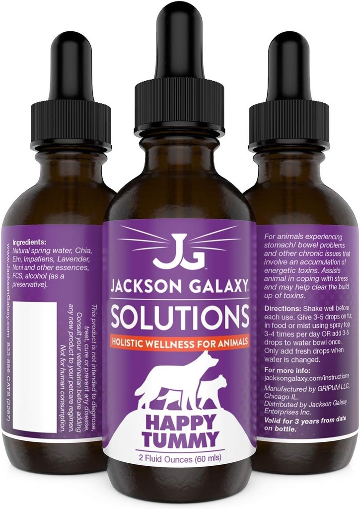Jackson Galaxy: Happy Tummy (2 oz.) - Pet Solution -Help met stress en lozing toxines - Kan helpen met maagproblemen (IBD, constipatie, enz.) - All-Natural Formula - Reiki Energy