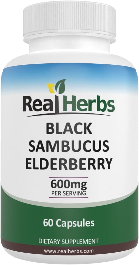 Real Kruiden Vlierbessen Extract - Afgeleid van 325 mg Vlierbessen Gestandaardiseerd tot 5% Flavonoïden met 275 mg Vlierbessen Fruit Extract 5: 1 - Boost Immuniteit - 60 Vegetarische Capsules