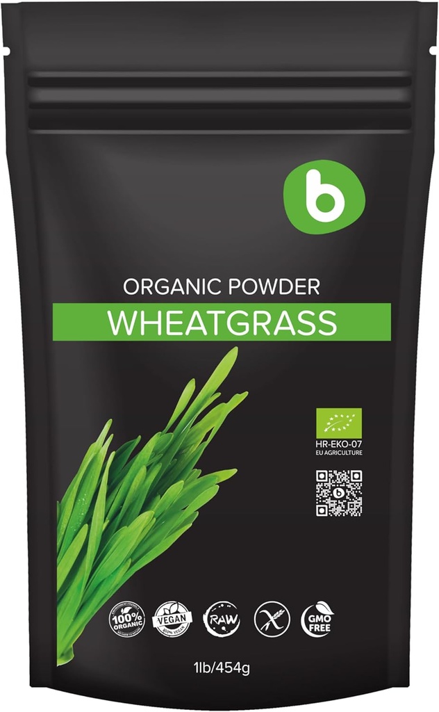 b Organisch Tarwegraspoeder, voor Detox & Immunity Support, Superfood, Vegan, Rijk aan vezels, Chlorofyl, Mineralen, Glutenvrij, Raw, 1lb