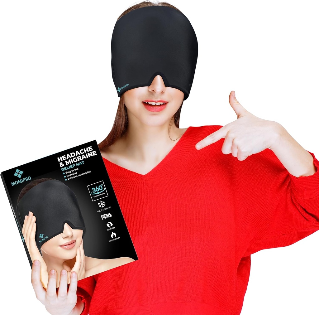 Migraine Hoofdpijn Relief Cap, 360 Full Head Hot and Cold Therapie Hat met Cool Gel, Ice Head Wrap en Cold Pack Mask, Eye Cap voor spanning en stress Relief