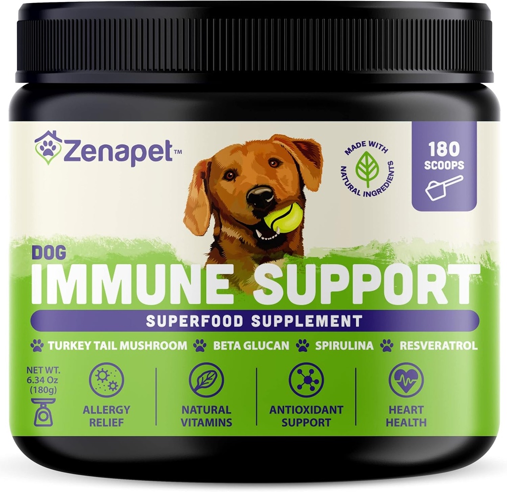 ZENAPET Immune Support Premium Powder Topper, Turkije Tail, Spirulina & Beta-Glucan, Ondersteunt een gezond immuunsysteem & spijsvertering, Human-Grade, Made in USA