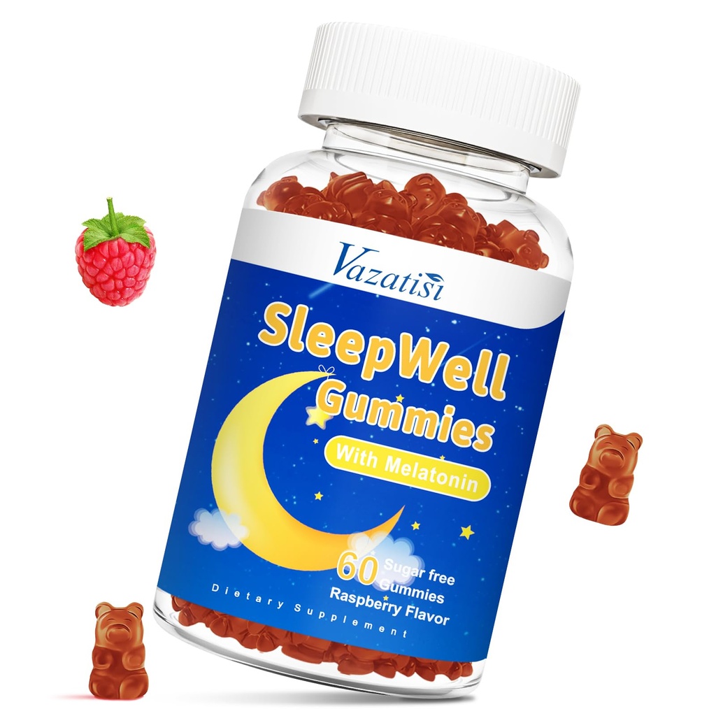 Slaap Gummies voor volwassenen en kinderen - Suikervrije Melatonine Gummies met 7,5 mg Melatonine Per Gummy, Magnesium, L-Theanine, Vitamine B12, Vegetarische - Raspberry Flavor