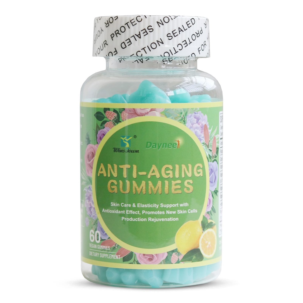 Anti-Aging Gummies, Promoot nieuwe huidcellen productie verjonging, anti-rimpel en huid stevigheid ondersteuning, citroen smaak, 60 Tellen