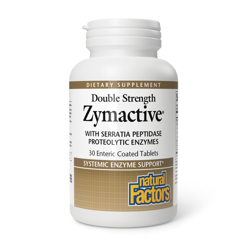 Natuurlijke factoren - Zymactive Proteolytische Enzyme Dubbele sterkte, Ondersteunt een gezonde ontstoken reactie om spier- en gewrichtsfunctie te helpen, Glutenvrij, Niet-GMO, 30 Enteric Coated Tablets