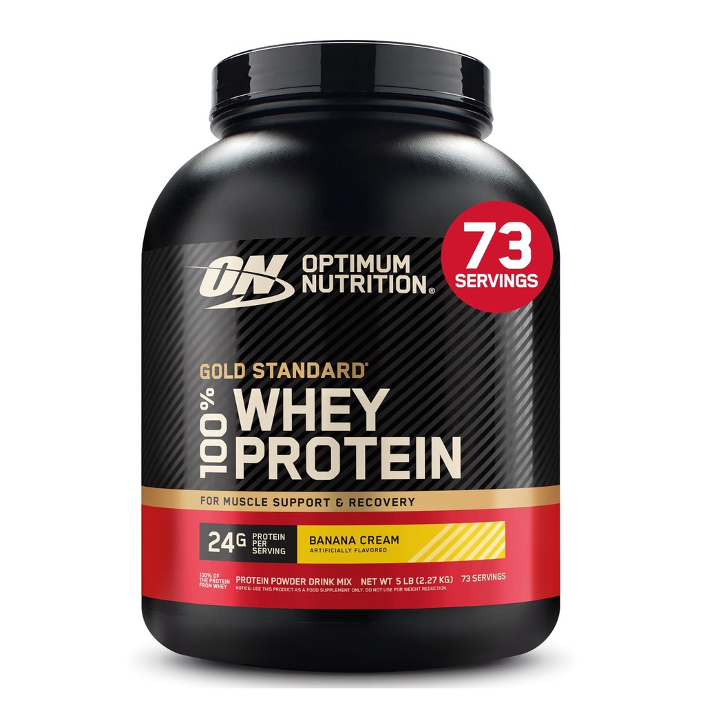 Optimale voeding Gold Standard 100% Wei Proteïne Poeder, Banana Cream, 5 pond (Verpakking mei Vary)