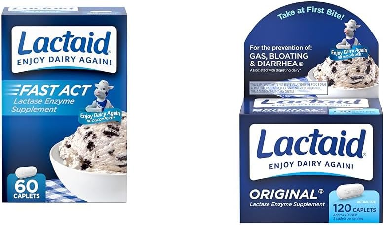 Lactaid Fast Act 60-pack Original Strength 120-count Lactose Intolerance Caplets met 9000 FCC Lactase Units