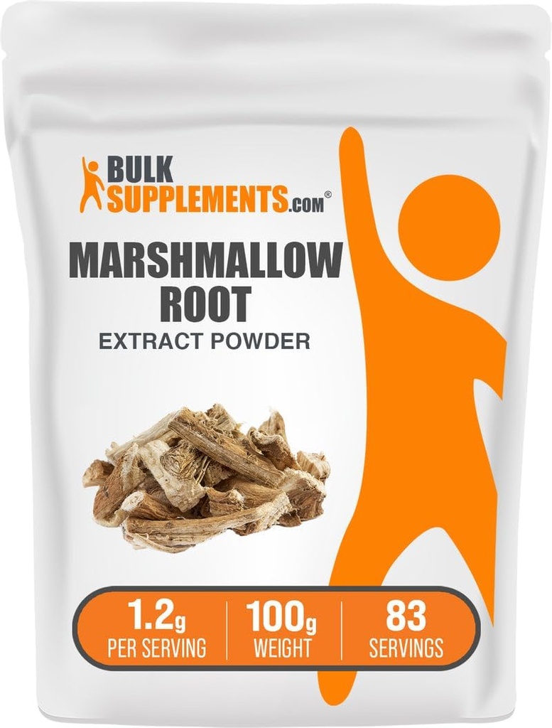 BulkSupplements.com Poudre d'extrait de racine de marshmallow - supplément de racine de marshmallow, supplément à base de plantes - sans gluten, 1,2g par portion, 100g (3.5 oz) (paquet de 1)