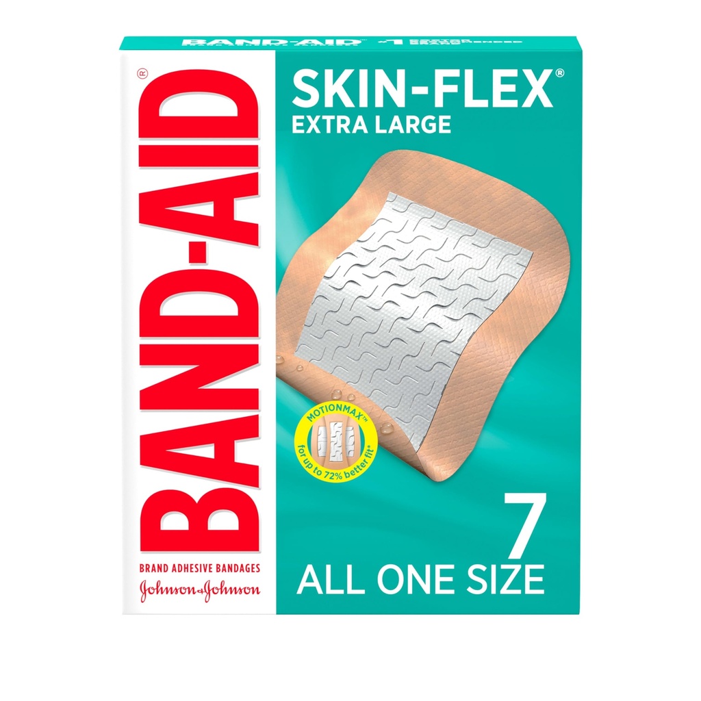 Band-Aid merk Skin-Flex hechting Bandages voor eerste hulp en wondverzorging van kleine sneden en scrapes en brandwonden, flexibele Steriele Bandages voor vingers en knieën, Extra Large, All One Size, 7 ct